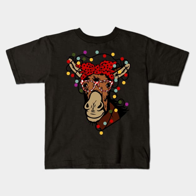 Funny cute Heifer cow wearing a bandanna and glasses Christmas gift Kids T-Shirt by BadDesignCo